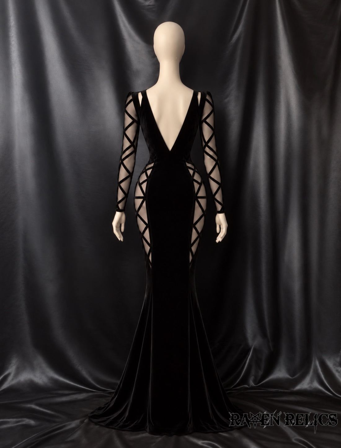 The Geometry of Sin | Black Cotton Velour Gown