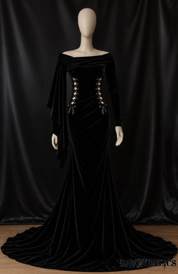 Velvet Poison | Black Gothic Cotton Velvet Maxi Dress