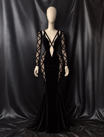 The Geometry of Sin | Black Cotton Velour Gown