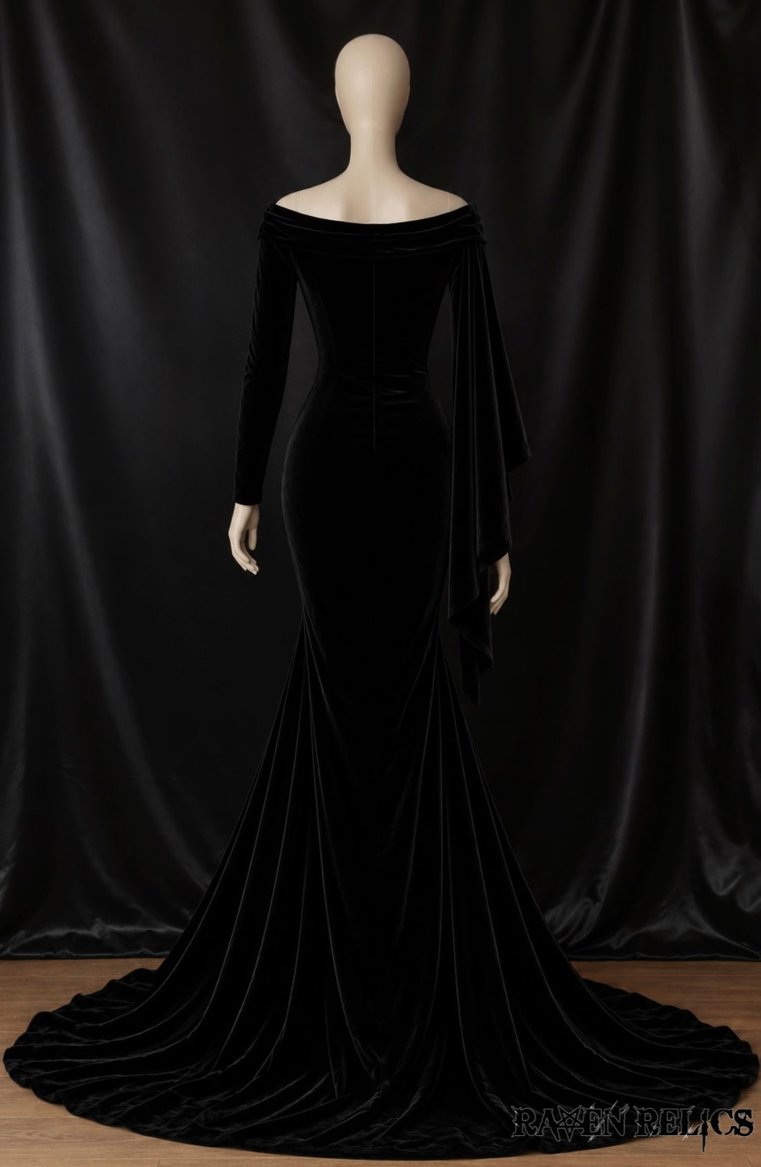 Velvet Poison | Black Gothic Cotton Velvet Maxi Dress