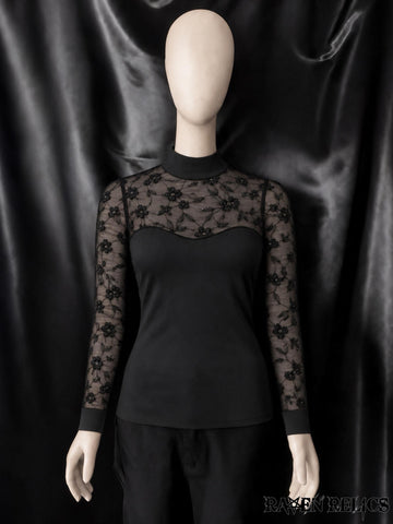 L’Incanto Nero - Black Gothic Blouse with Floral Embroidery