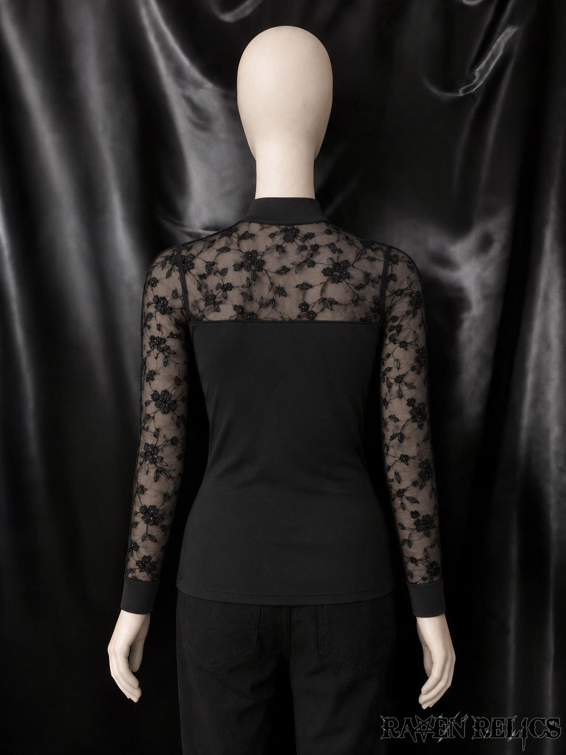 L’Incanto Nero - Black Gothic Blouse with Floral Embroidery